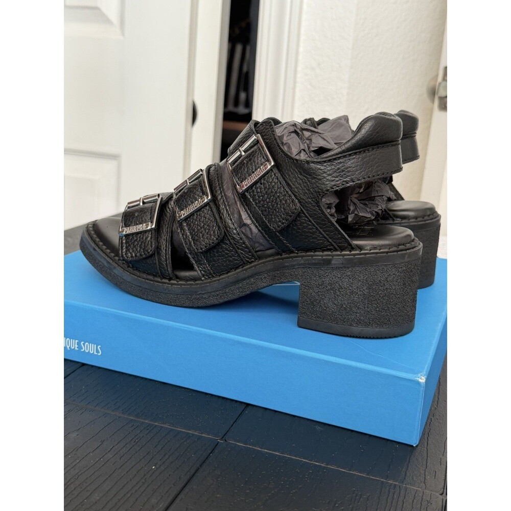 John Fluevog Dawdler Slacker Buckle Sandals Black Leather Women’s 7 NIB
